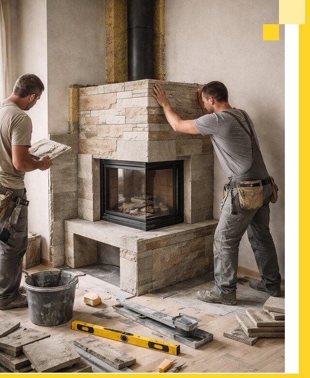 Угловые камины под ключ проект, монтаж и отделка в Чернушке