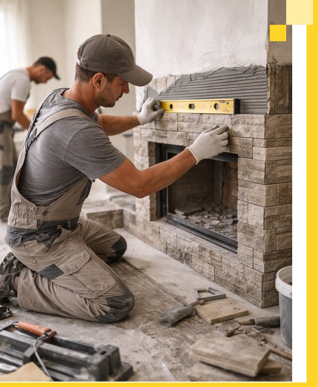 Облицовка каминов в Чернушке, монтаж и отделка натуральным камнем