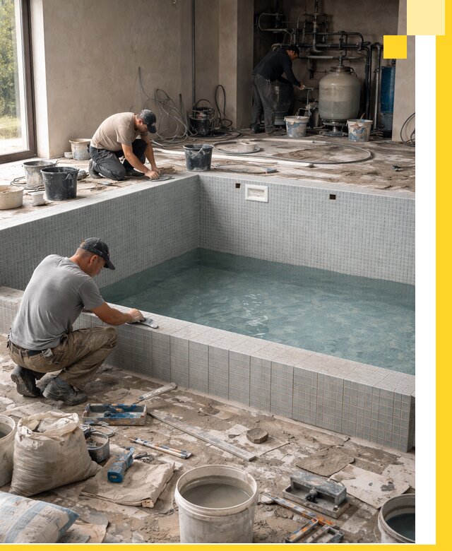 Строительство и монтаж бассейнов в помещении в Чернушке