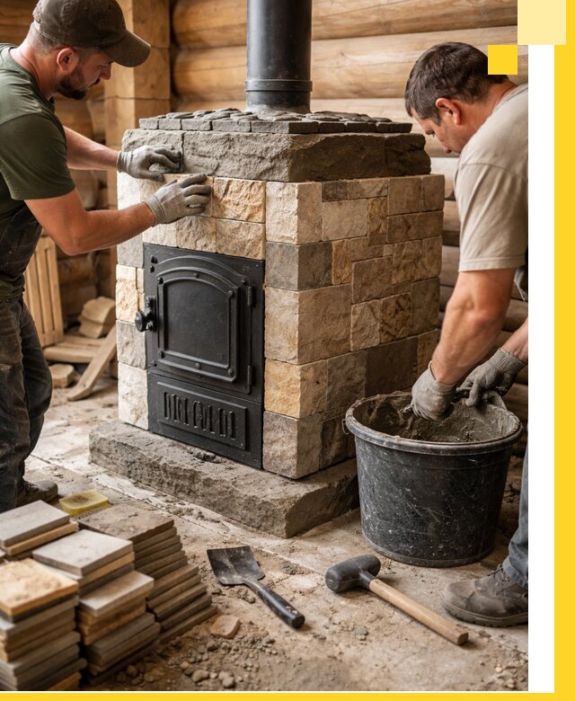 Облицовка банной печи под ключ в Чернушке: камень и плитка