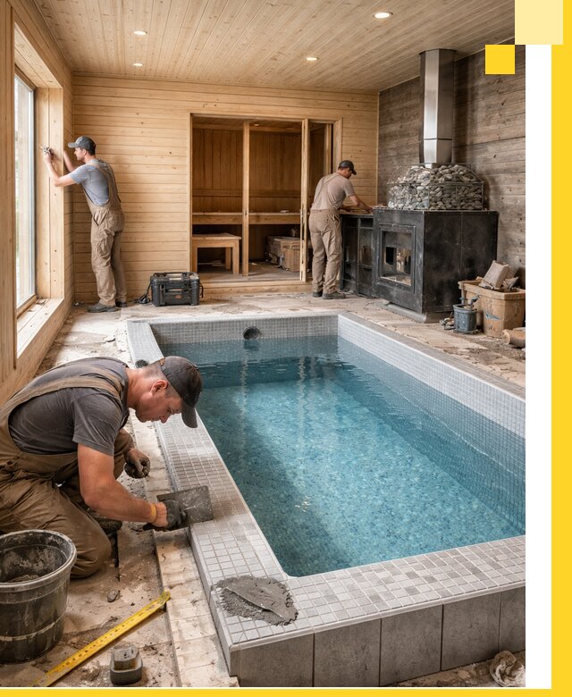 Проект бани с бассейном и сауной в Чернушке под ключ