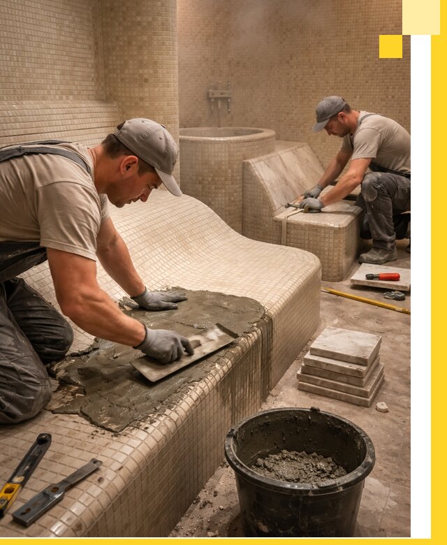 Лежаки для хамама под ключ в Чернушке, проект и монтаж