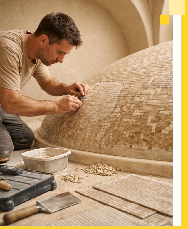 Профессиональная укладка мозаики для хамама под ключ в Чернушке