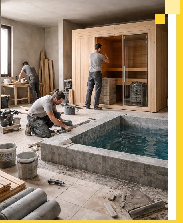 SPA зоны под ключ с бассейном сауной и печью в Чернушке